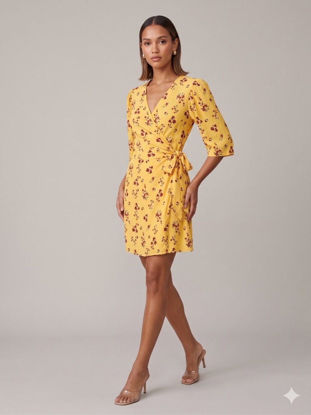 THAKOON COLLECTIVE Yellow & Red Floral Crepe Short Sleeve Wrap Dress Size 8 - Picture 1 of 13